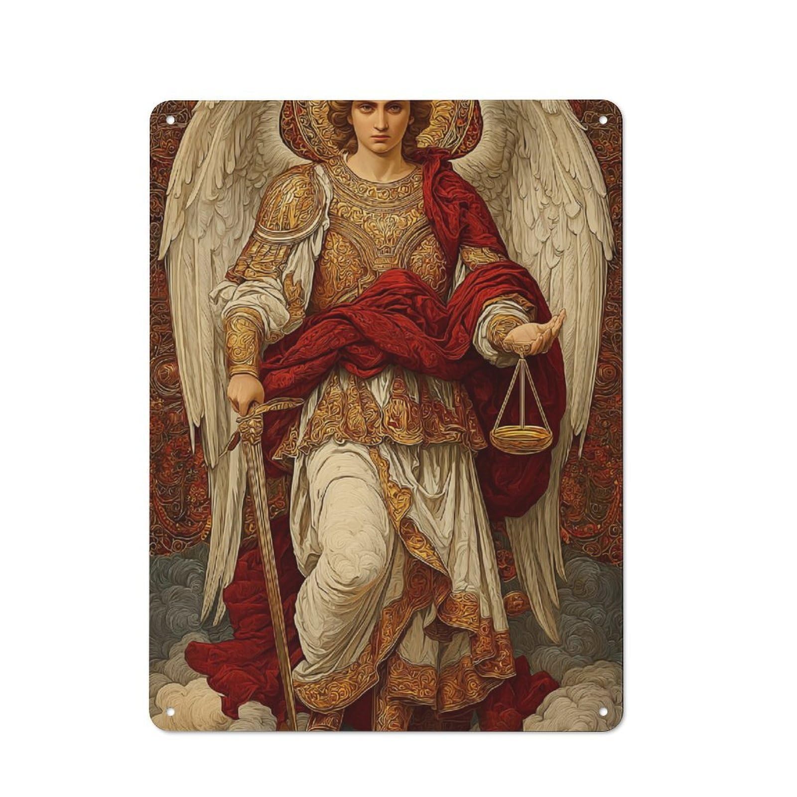 Junmoney Angel Of Justice And Balance Retro Metal Wall Sign 40X30cm Featuring For Hallway Wall, For Garage, Workshop And Man Cave Decoration