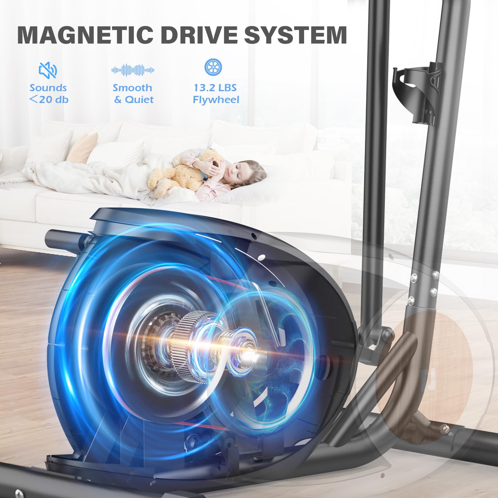 Ellittiche Magnetico con 16 Livelli di Resistenza, Macchina Ellittica Ultra-silenziosa Per la Casa, Monitor LCD, Portabottiglie, Capacità di Carico 120KG Nero