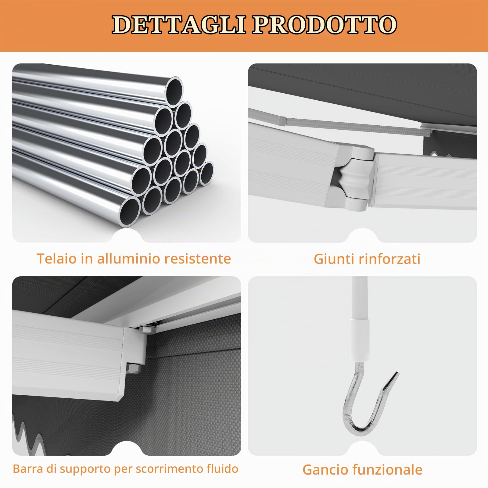 HOMASIS Tenda da Sole a Bracci Estensibili, Tenda Parasole con Protezione UV, Tenda da Balcone con Manovella, Angolo Regolabile da 40-100°, per Giardino e Terrazza (245x200cm, Grigio)