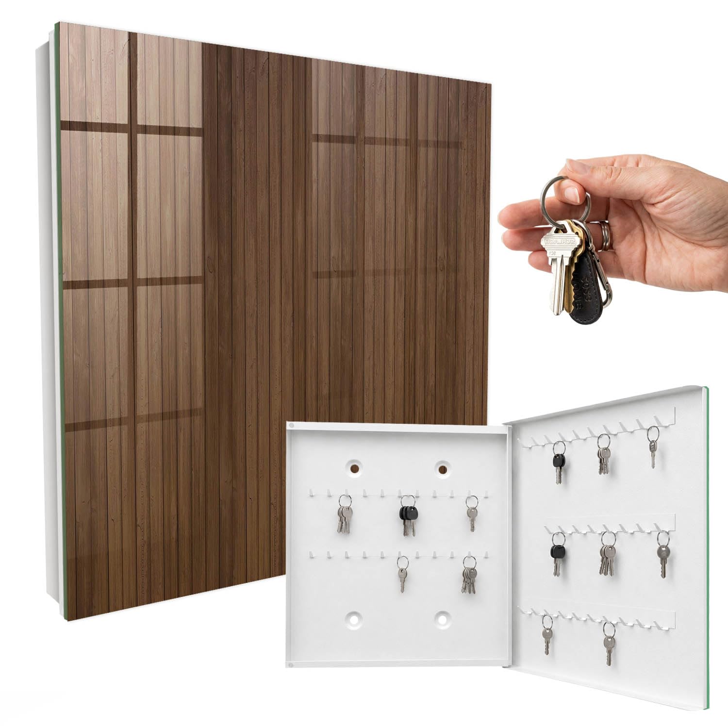 Cassetta portachiavi in vetro 30x30 cm Tavole di legno Porta Destra Bianco | Appendiabiti | Bacheca | Vetrinetta | Nicchia | Casellario | Armadio | Gancio | Quadro | Mobiletto | Contenitore | Supporto