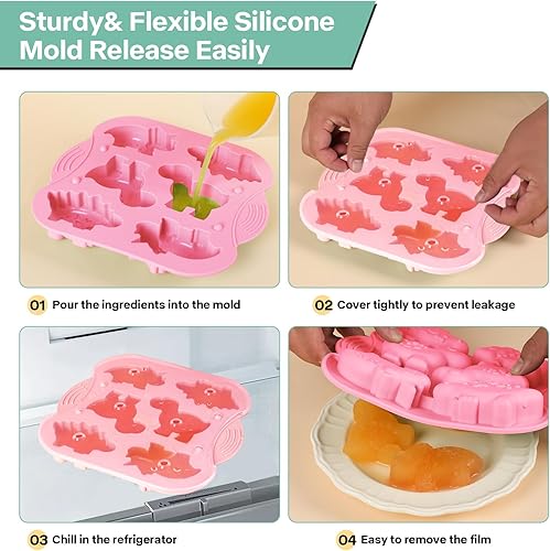 Miniatura 6 de Paquete de 2 moldes de silicona para dinosaurios, moldes de gelatina de dinosaurio multiusos para niños, molde de jabón de dinosaurio perfecto,