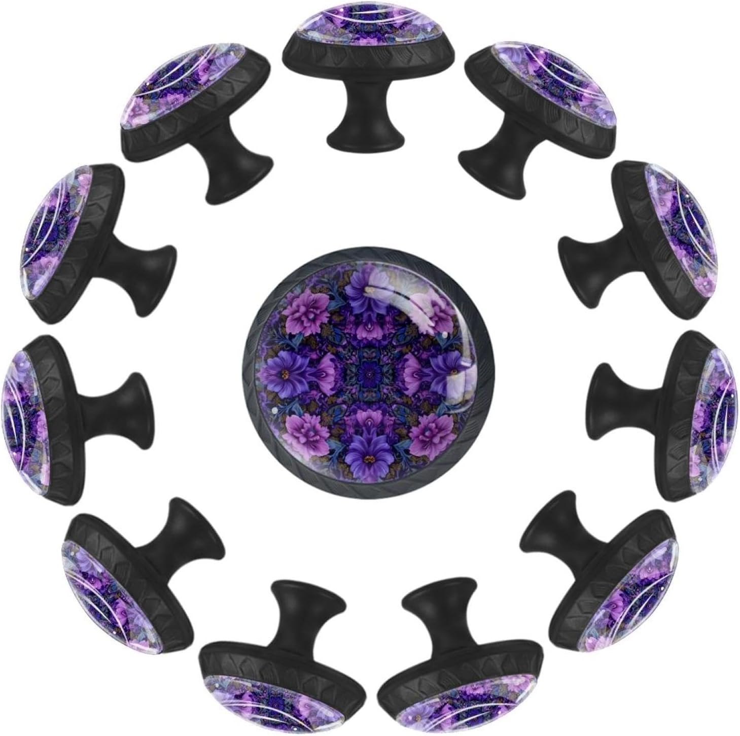 Black Purple Jellyfish Swimming (1) Glass Drawer Knobs, Universal Cabinet Pulls for Kitchen Cabinet and Bathroom