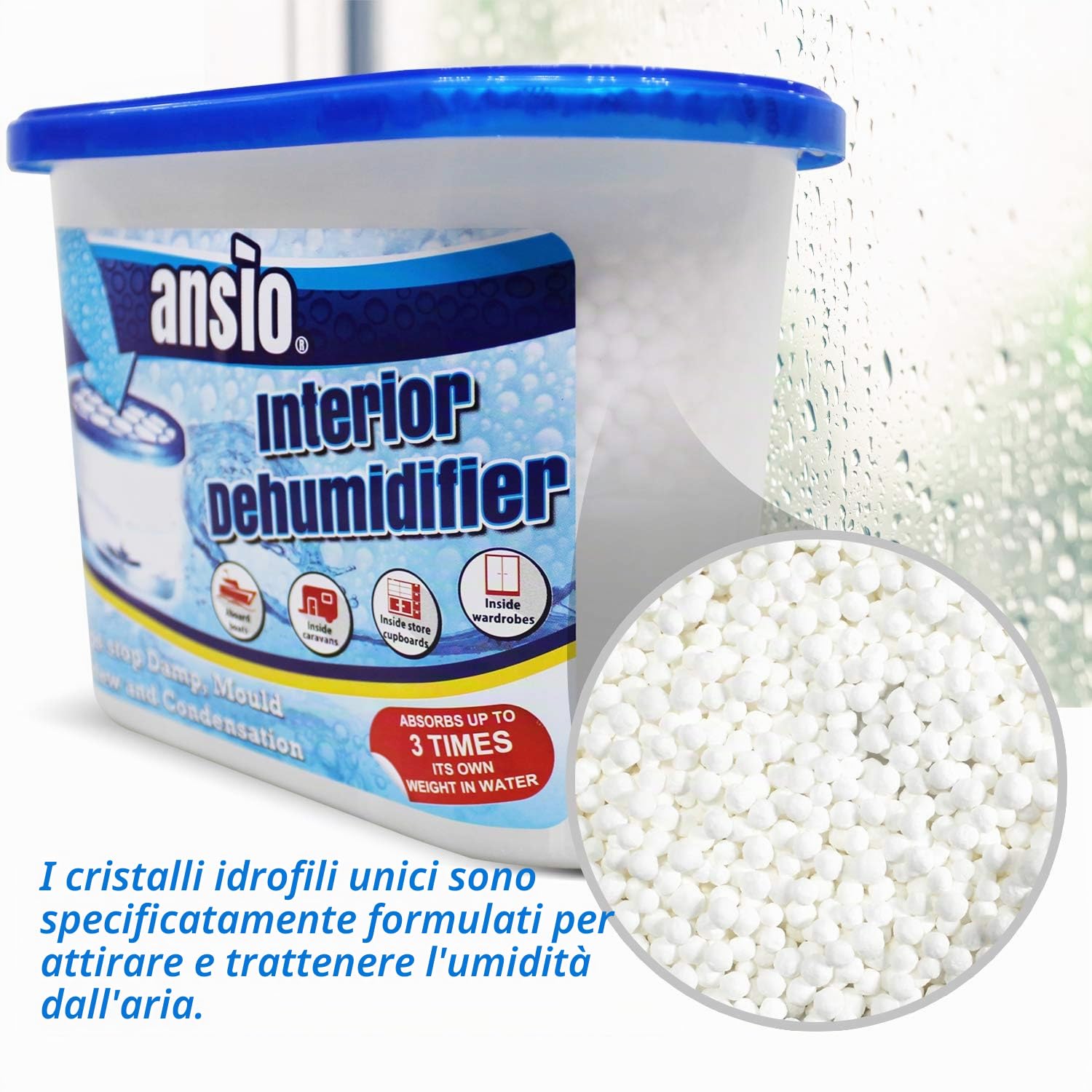 ANSIO Deumidificatore 500 ml Deumidificatore per rimuovere la condensa per umidità, muffa, umidità in casa, cucina, guardaroba, camera da letto, roulotte, ufficio, garage, bagno, cantina (confezione da 10)
