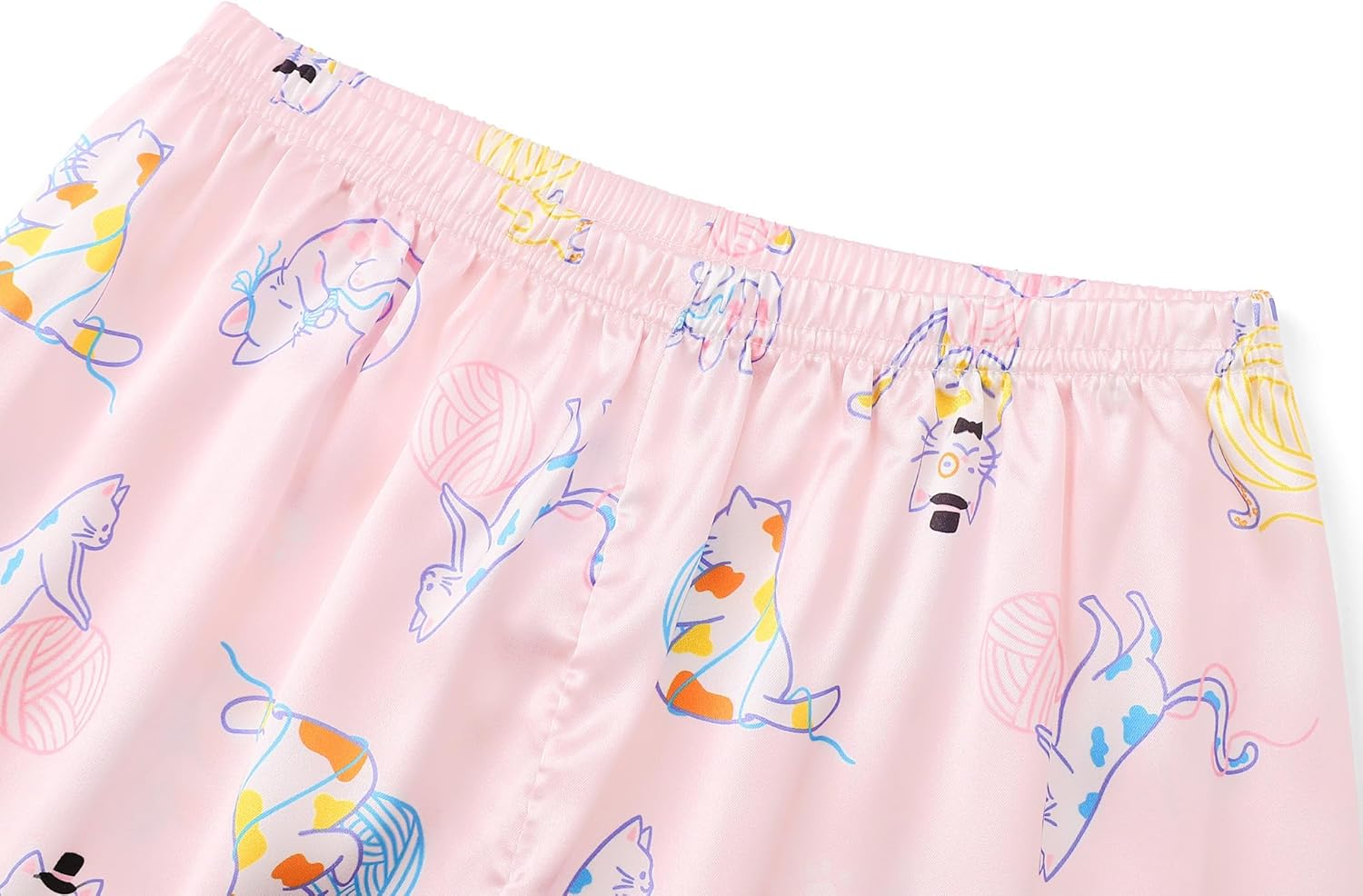 Tebbis Satin Pajamas for Girls-Cute Pink Silky Short-Sleeved Shorts Set with Adorable Puppy Prints Size 6/7-16 - Image 5