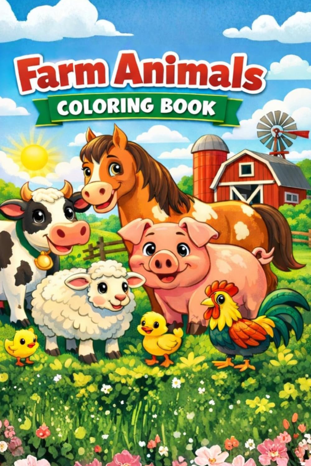 Farm Animals Coloring Book: Cute and Easy Barnyard Animals for Kids Ages 3–8