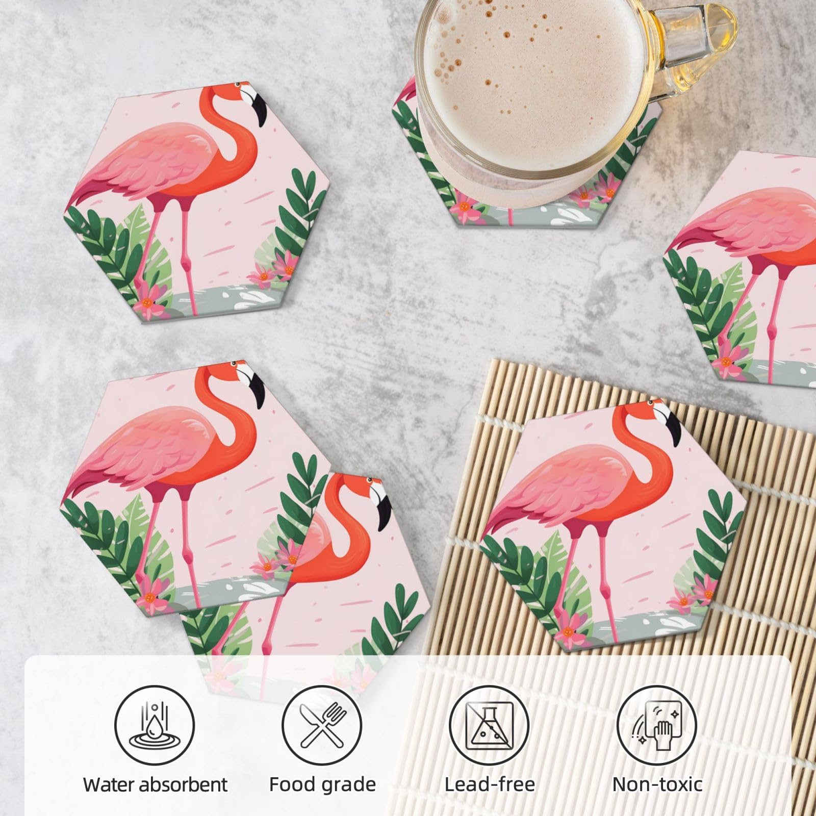 Dessous De Verre Ronds En Céramique Avec Motif Flamant Rose