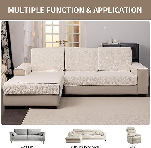 Miniatura 5 de Funda de sofá antideslizante y lavable para perros, funda de sofá modular suave, funda protectora de muebles en forma de L (beige y blanco, 27 x 27
