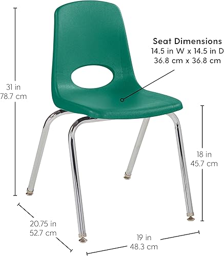 Miniatura 2 de FDP 13050-GN 13050-GN - Silla escolar apilable de 18 pulgadas, asiento apilable para estudiantes con patas de acero cromado y deslizadores