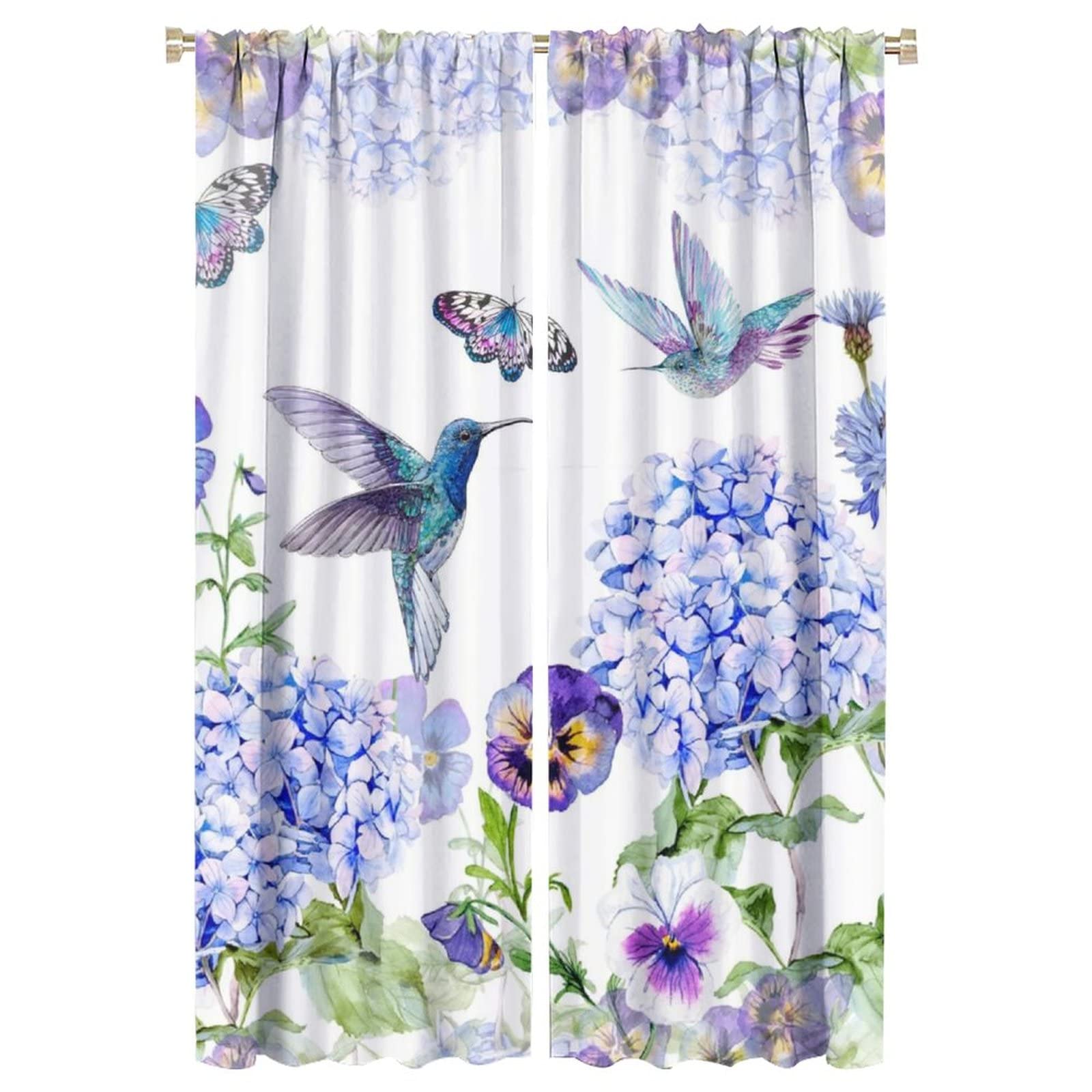 Kazynee Hummingbird Floral Blackout Curtains for Living Room,Watercolor Animal Hummingbird Wild Plant Romantic Window Drapes - Thermal Insulated and