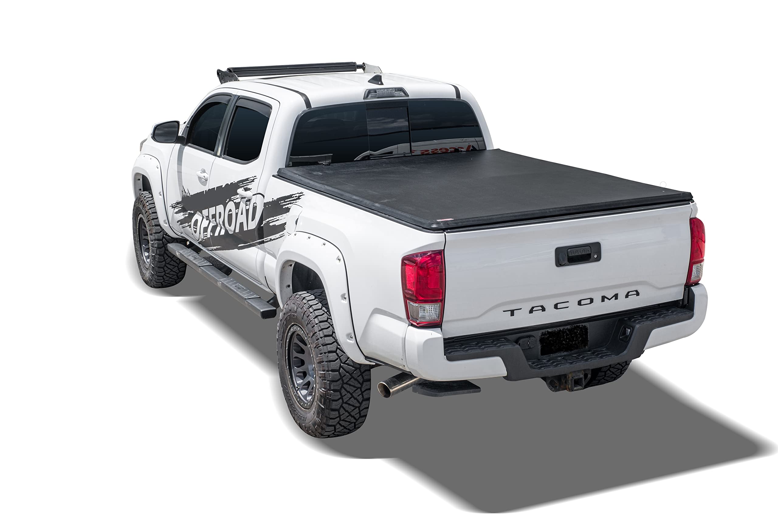 MOTORSPORTPLUS Tri-Fold Soft Tonneau Cover – Fits 2016-2023 Toyota Tacoma 6ft Bed – Waterproof, Clamp-On, Black
