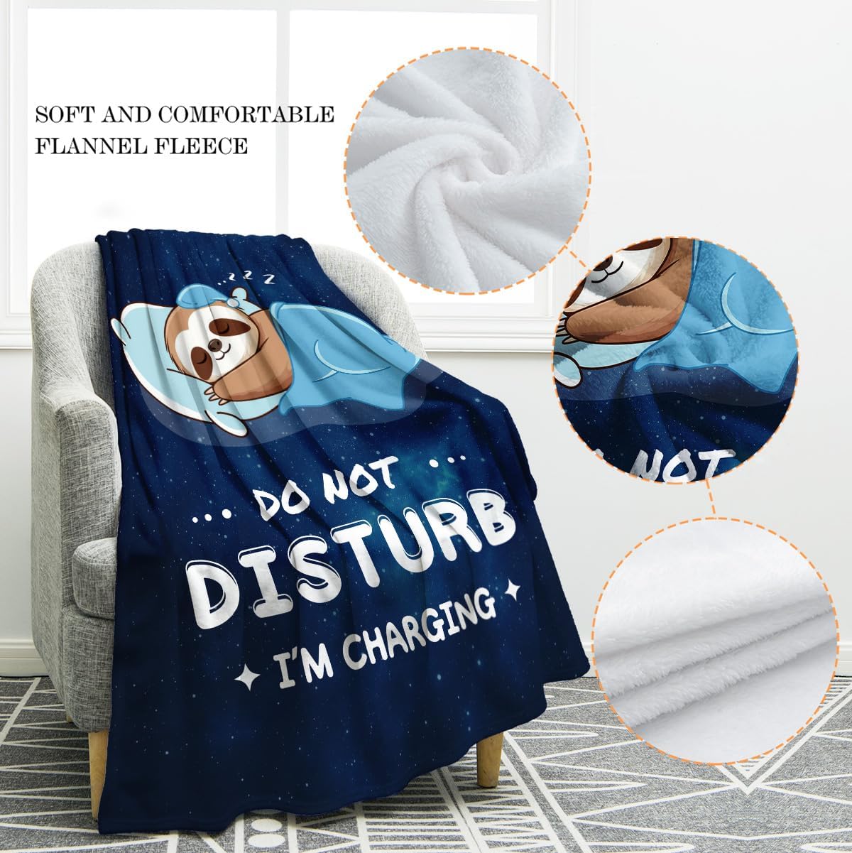 Jekeno Sloth Gifts Throw Blanket for Adults Kids, Sloth Gifts for Women Girls, Christmas Birthday Valentine's Throw, Animal Decor for Sofa Chair Bed Travelling Camping 50"X60" - Image 3