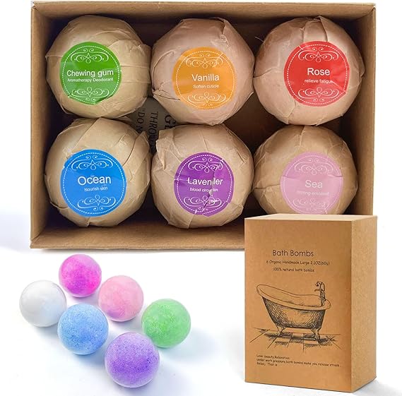 SKYTOUCH Bath Bombs Gift 6 Pack, Bath Bombs Large Organic & Natural Essential Oil Handmade Bath
