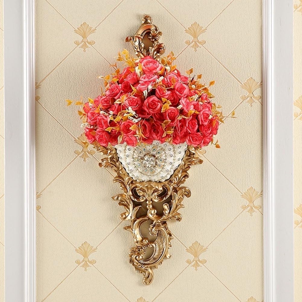 European-Style Resin Wall Mount Vases with Artificial Flowers Arrangements Bouquets for Living Dining Room Table Centerpiece Bedroom Office Hotel Home Decoration Tall Decorative Face Flower Vase(A)