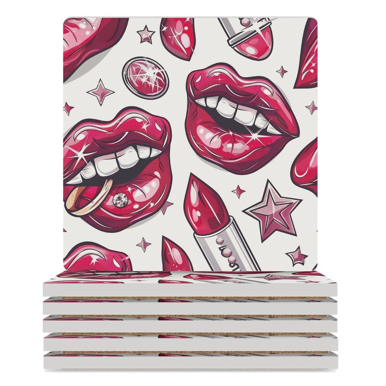 Dessous de verre motif lèvres cadeau pendaison de crémaillère