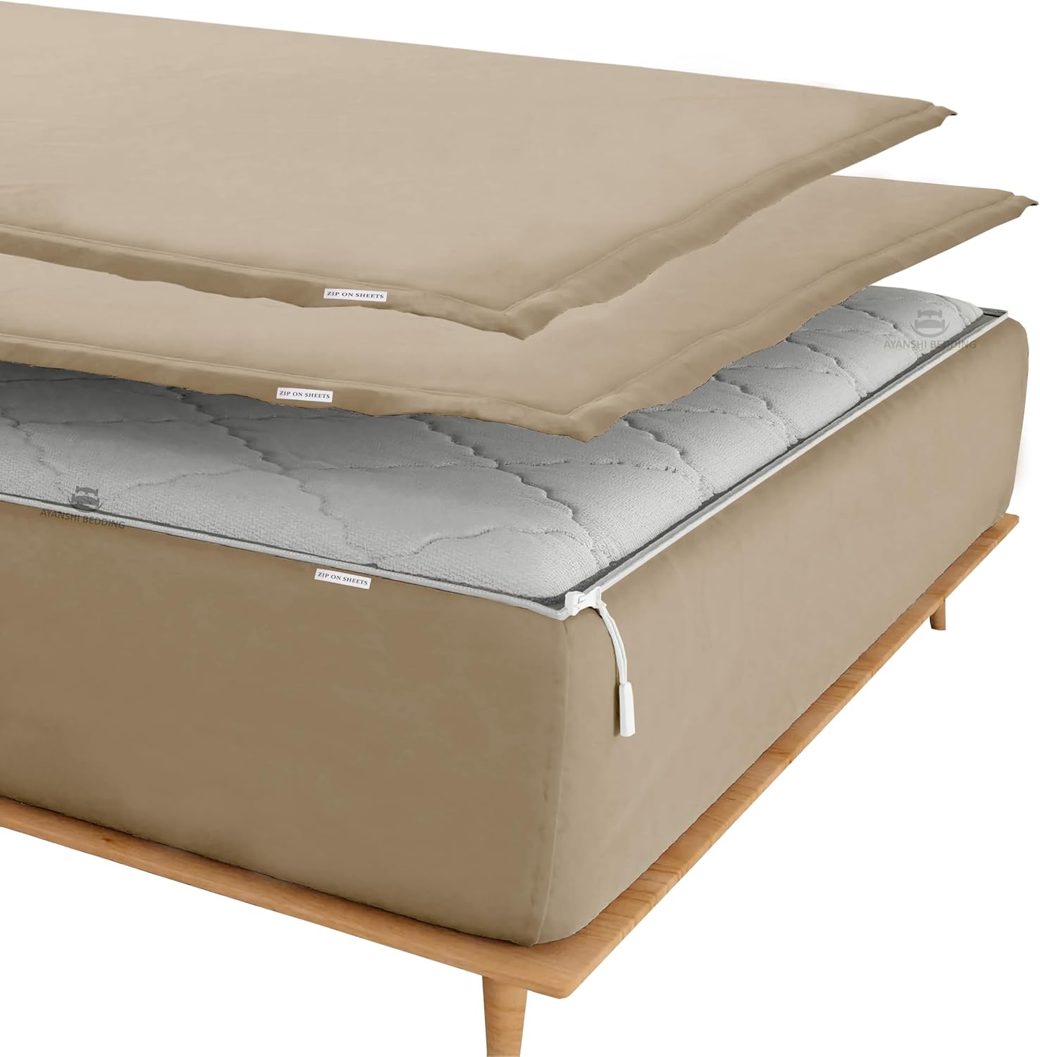 Cotton Zip On Fitted Sheet Queen 2 Zip On Sheets & 1