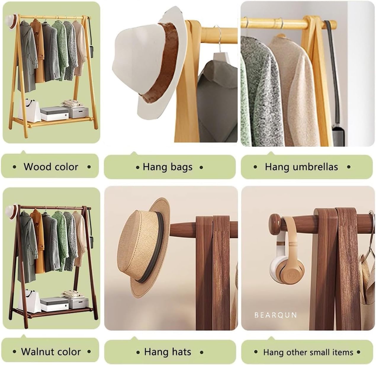 Foldable Wooden Clothes Rack - Coat Stand with Storage Shelf Max Load 100kg Garment Rack for Hanging Clothes Available in 60/80/100/120CM Sizes. image 3
