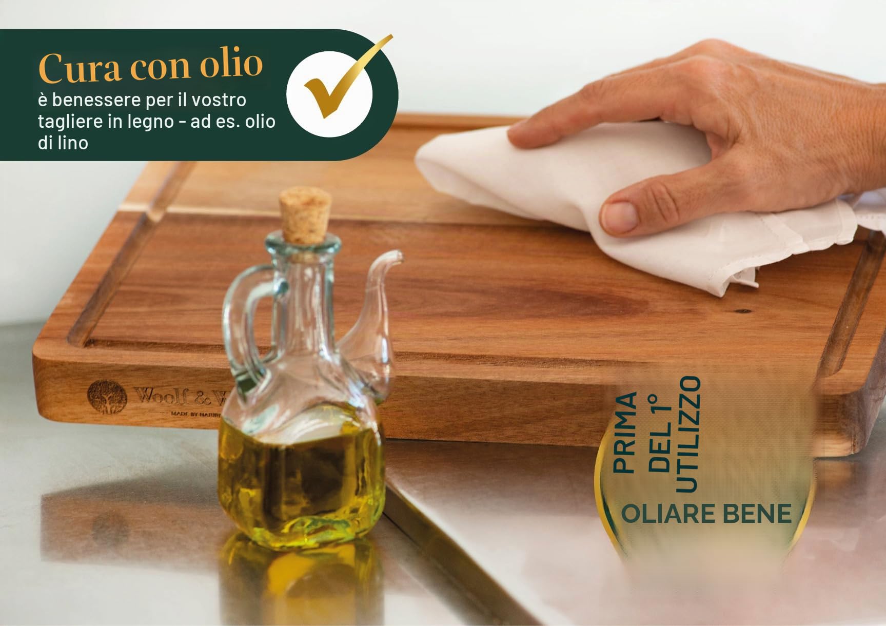 Woolf & Woods Tagliere in legno, extra spesso, prodotto naturale in acacacia, sostenibile, non trattato, tagliere da cucina e piatto da portata, 35 cm x 25 cm x 3 cm