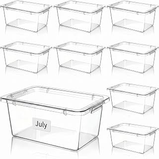 10 Pcs Classroom Storage Cubby Bins with Latching Lid,Clear | 8 Qt Plastic Stackable Storage Bin, Plastic Book Bins with Labels, Suitable for Classroom School Sorting Arts Organizer