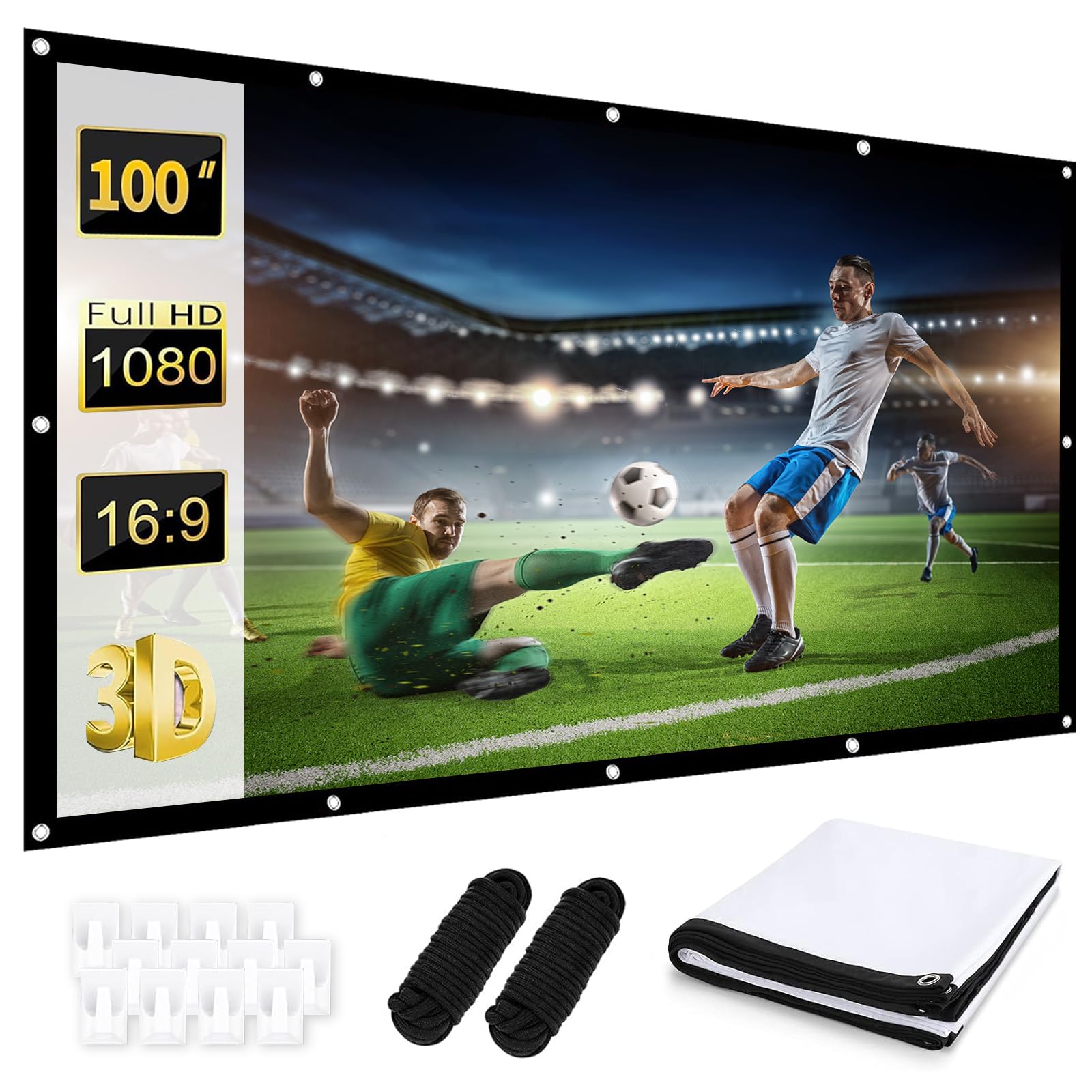 Écran de projection 150" 16:9 HD pliable anti-plis double face 332 x 187 cm Écran de projection portable pour la maison, l'école, les réunions