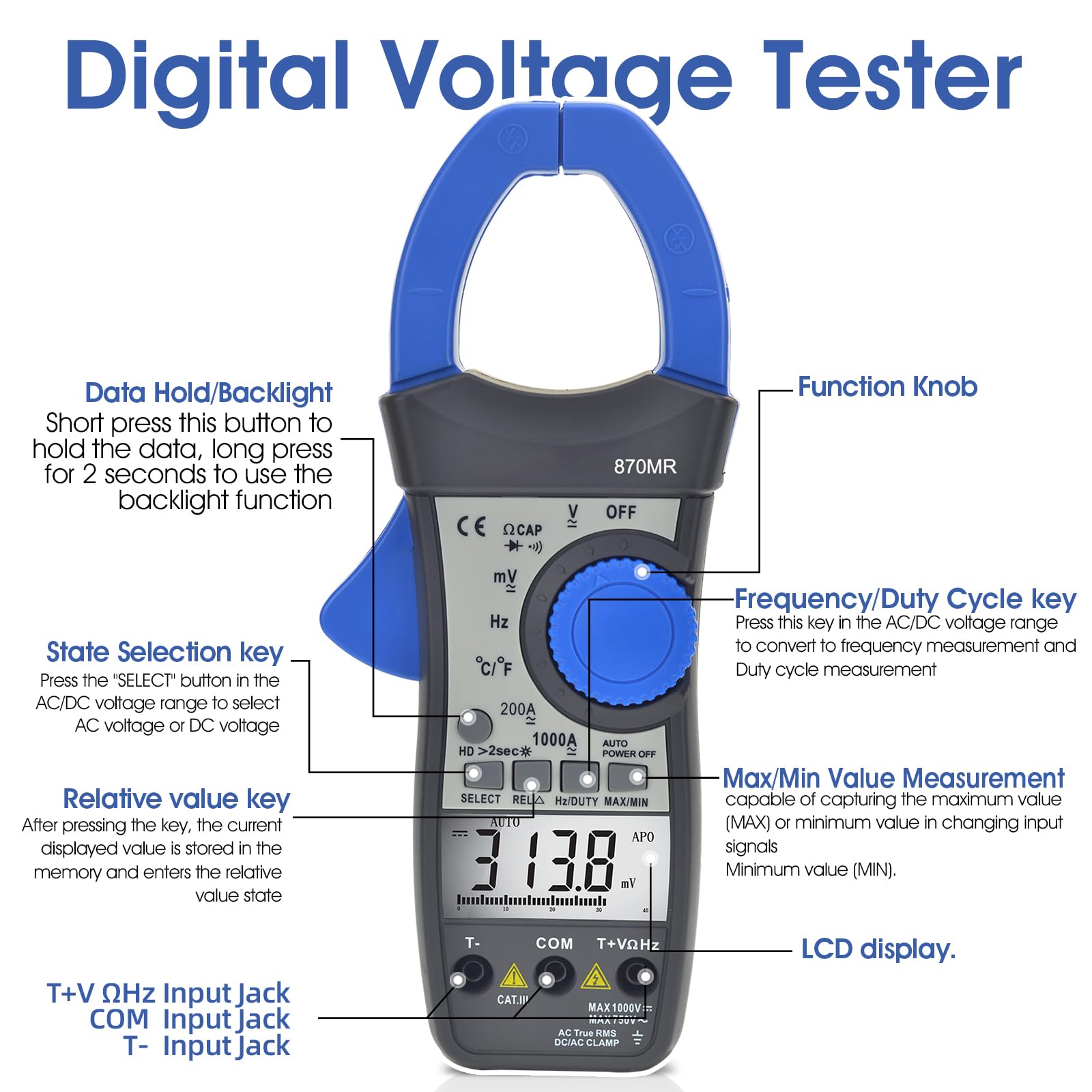 Digital Clamp Meter, 4000 Counts Multimeter with AC/DC Current Voltage,1000A 750V Auto-Ranging Circuit Voltage Testers - Image 3