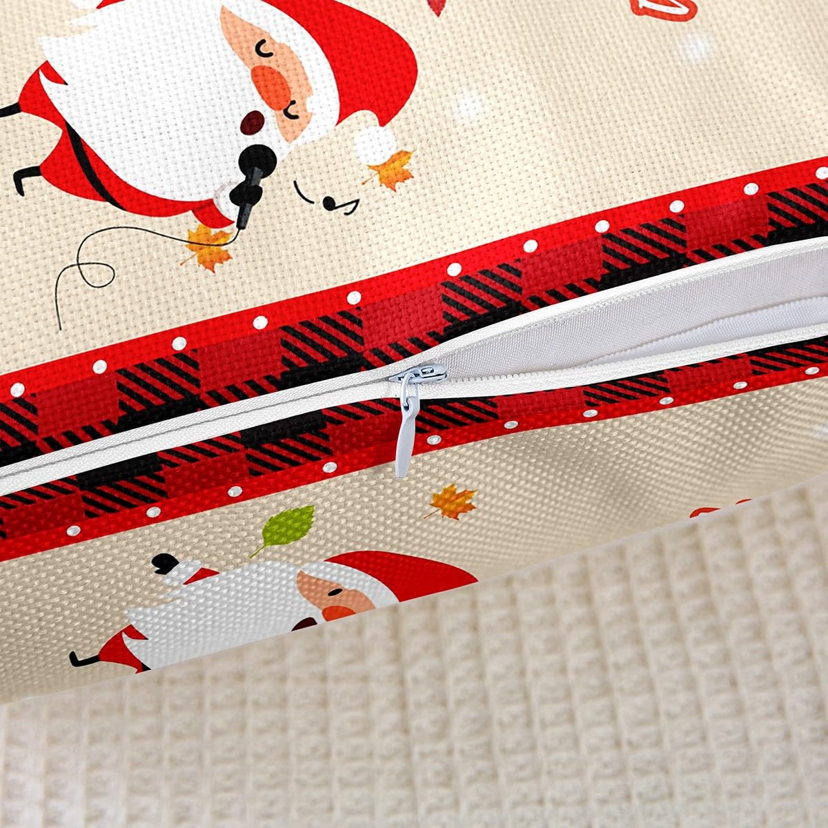 Fundas de almohada reversibles con temática navideña, fundas de almohada de Papá Noel, decoración del hogar para niños, fundas de cojín cuadradas de cuadrícula geométrica de búfalo, juego de 4 fundas