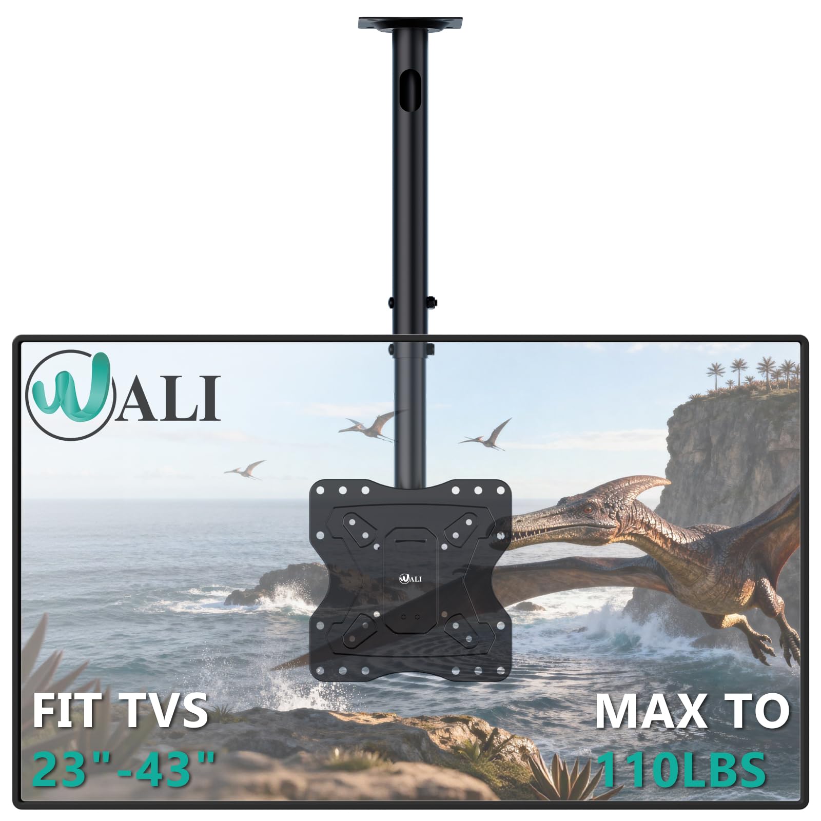 WALI TV Ceiling Mount Adjustable Bracket Fits Most LED, LCD, OLED and Plasma Flat Screen Display 23 to 43 Inch, up to 110 Lbs, Mounting Holes