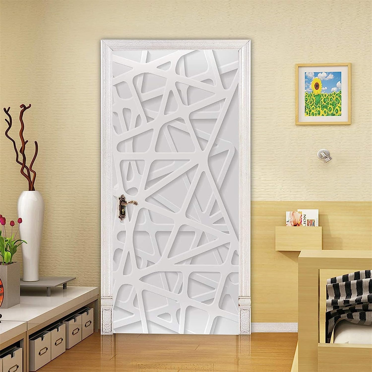 Autocollant de porte imperméable et lavable en PVC à effet 3D blanc