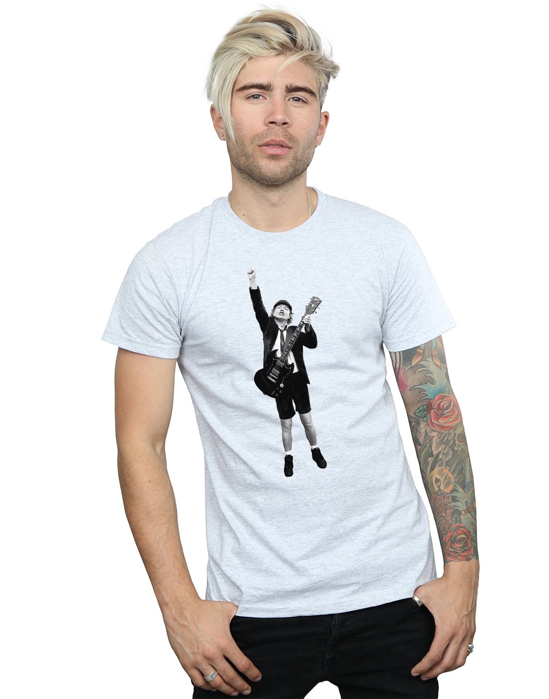AC/DC Men's Angus Young Cut Out T-Shirt XX-Large Sport Grey