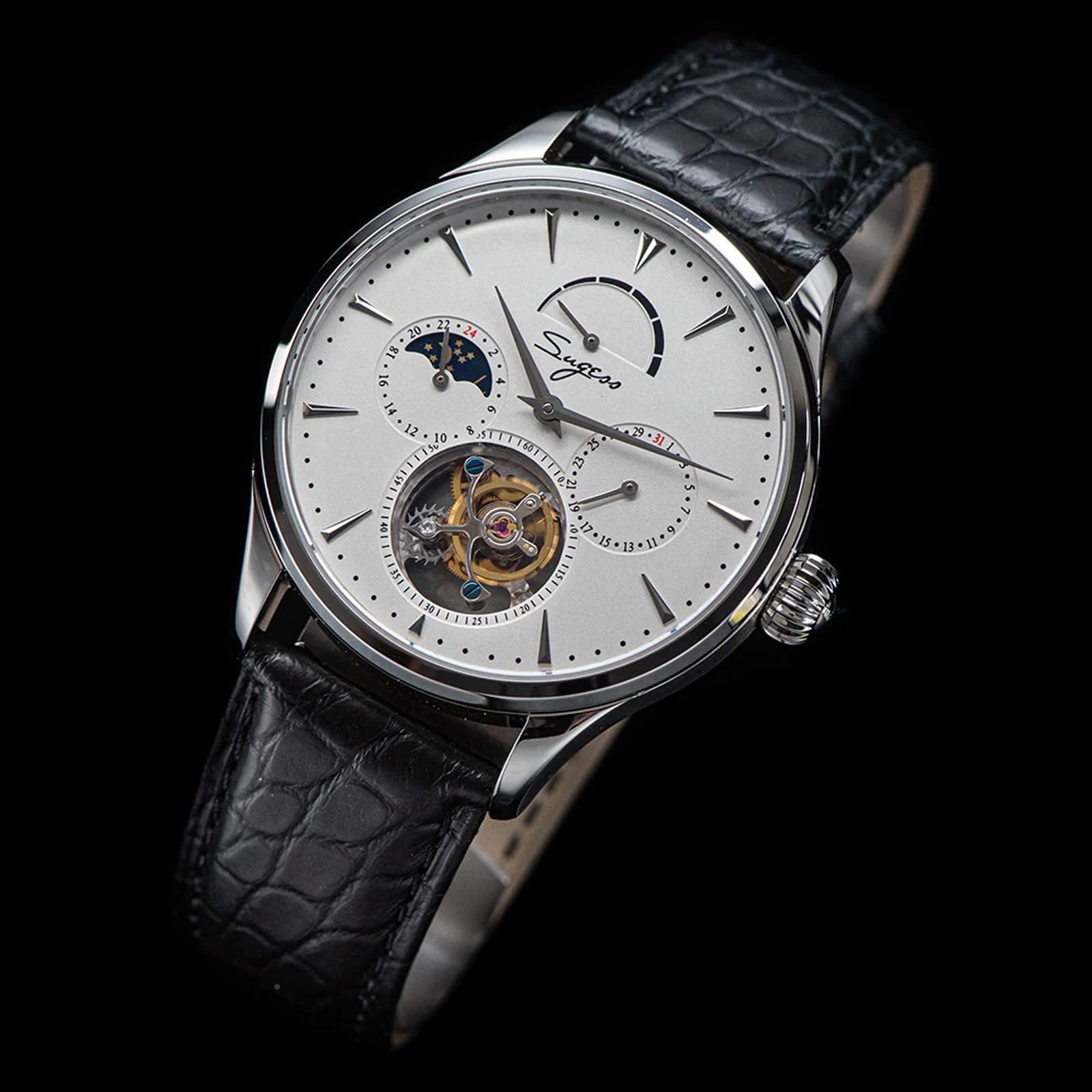 Sugess SU8007SW2 Tourbillon Master Seagull ST8007 Uhrwerk Saphirglas Herren Mechanische Uhr 1963, silber, 41 mm, Armband