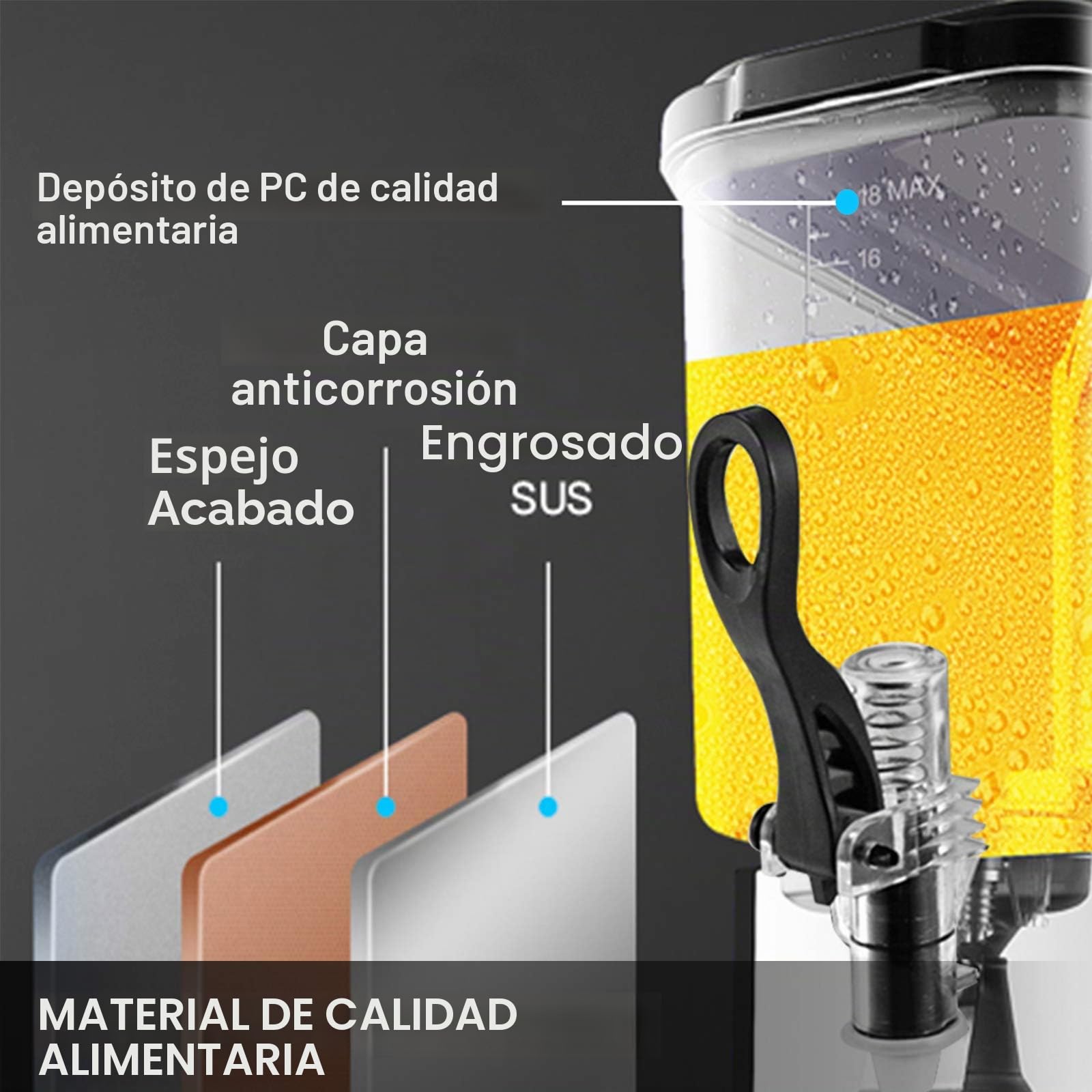 VEVOR Máquina de Dispensador de Bebida 36 L, Máquina de Bebidas Frío con Tanques 12 L * 3, Máquina de Dispensador de Jugo 270 W, Máquina de Bebidas Frías de Acero Inoxidable Temperatura 5-12℃