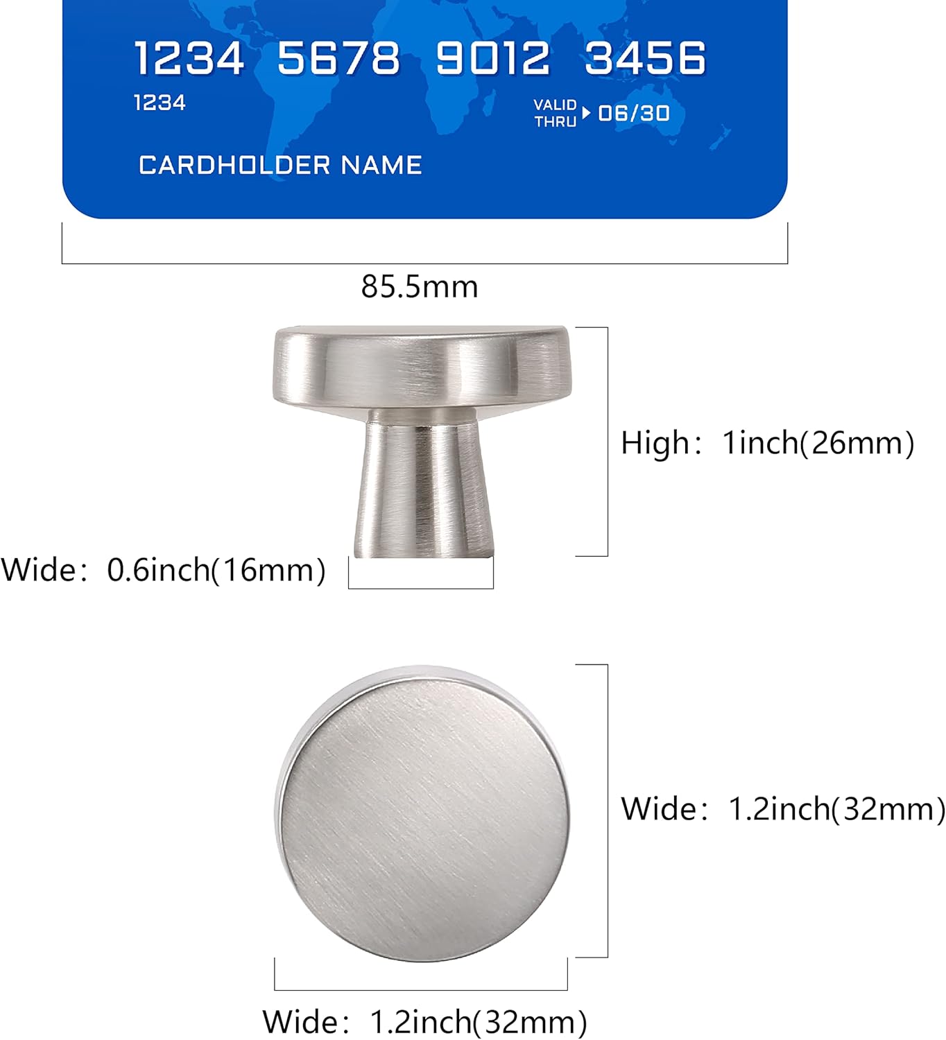 COTYKILEY 10 Pack Brushed Satin Nickel Kitchen Cabinet Knobs Solid Silver Drawer Knobs Dresser Knobs Cabinet Hardware