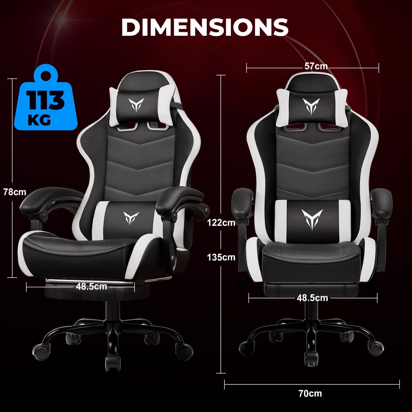 GTPLAYER Silla de Gaming Ergonómica de Oficina, Silla de Juego con Reposapiés, Reposacabezas y Soporte Lumbar Ajustables, Sillón Gamer, Blanco