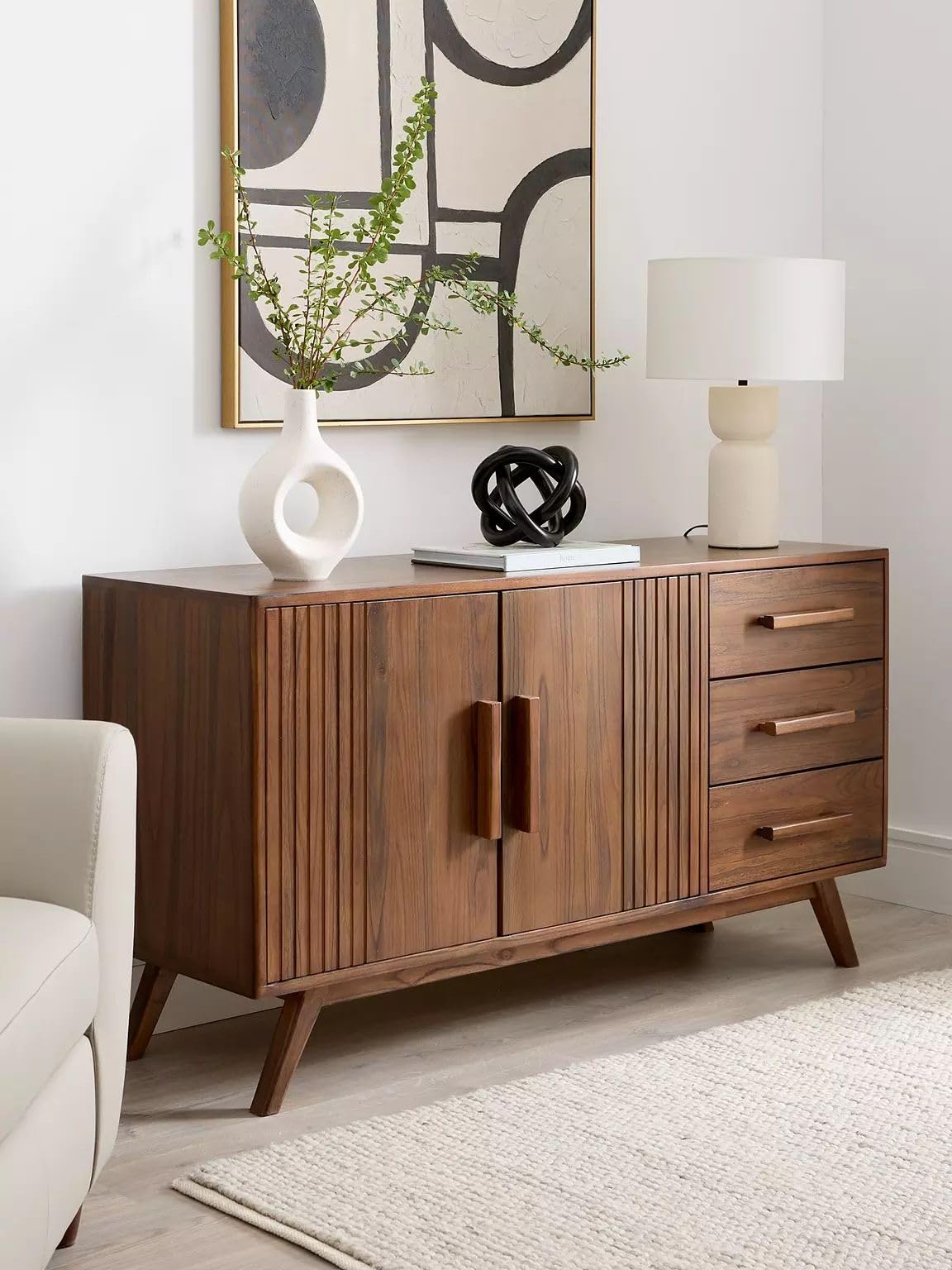X went furnituire Modern Wooden Sideboard Cabinet, 3 Drawers with Storage, Walnut Brown (75 * 45 * 115*)-image-4