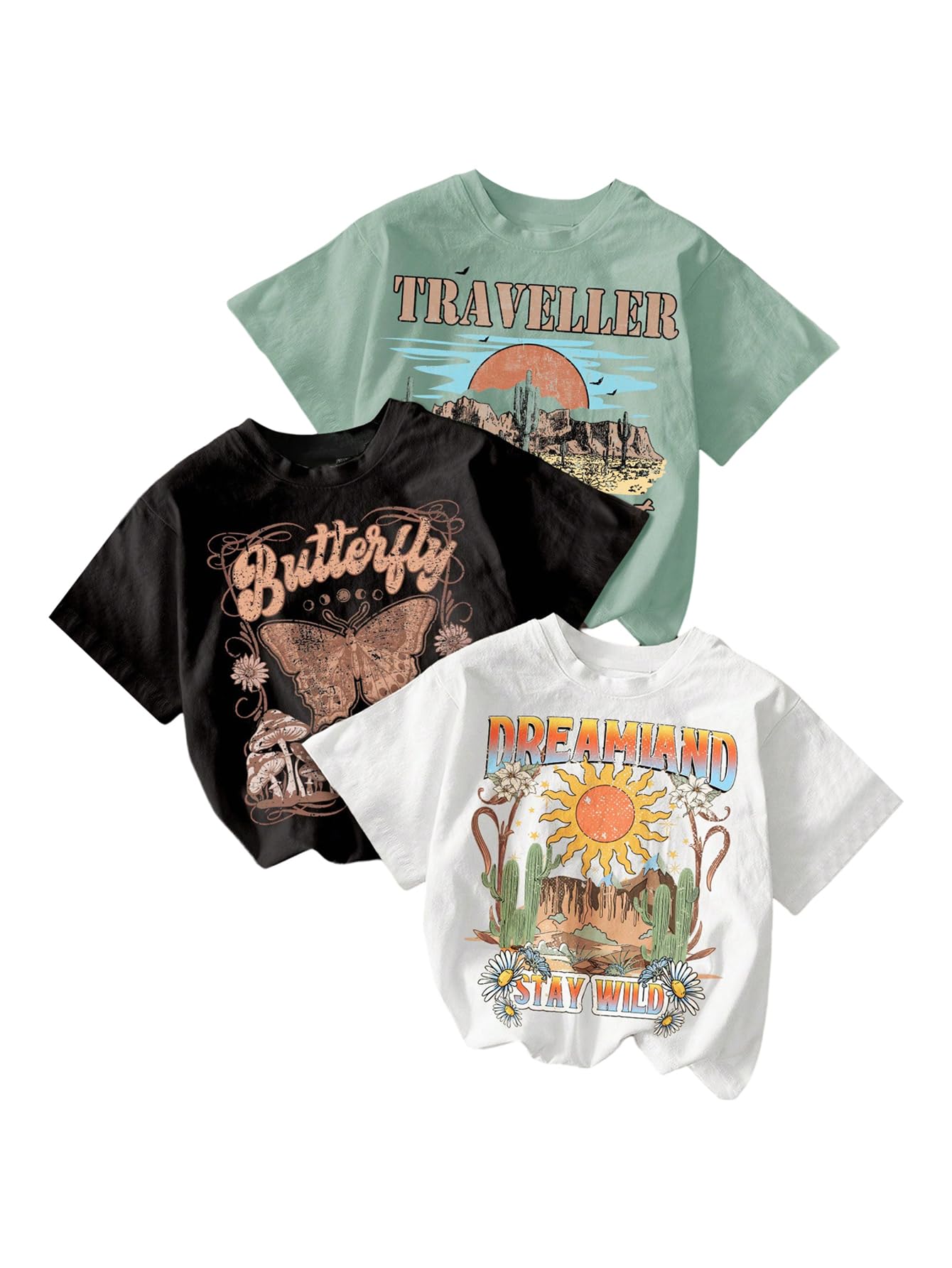 RoseSeek Girl's Shirts 3 Packs Graphic Tees Short Sleeve T Shirt
