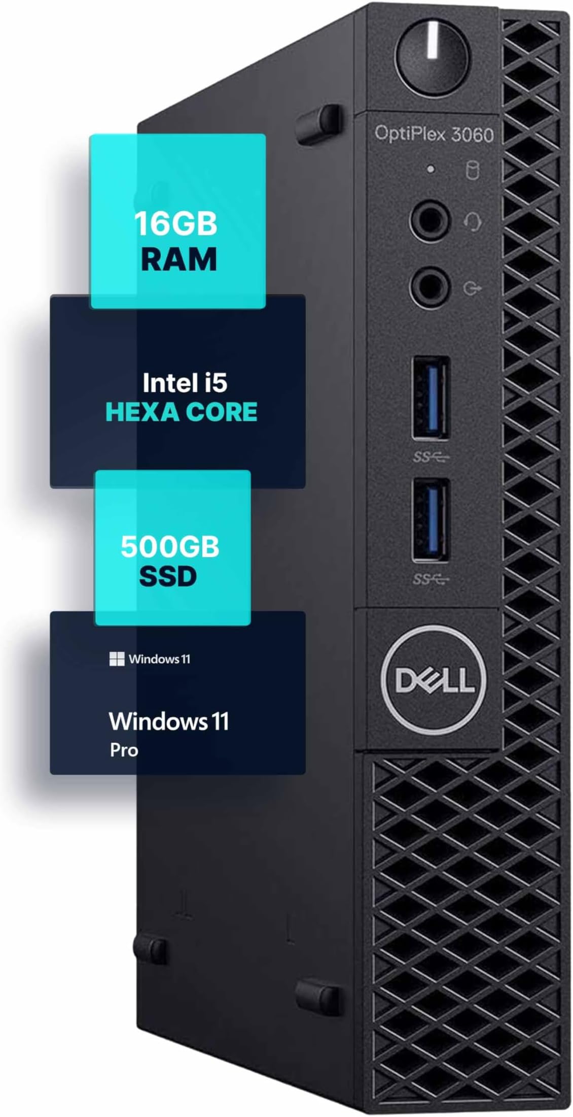 Dell Optiplex 3060 Micro PC | Windows 11 Pro | Intel i5-8500 | 16GB RAM + 500GB SSD | 5G WiFi + BT | Mini Desktop Computer (Renewed)
