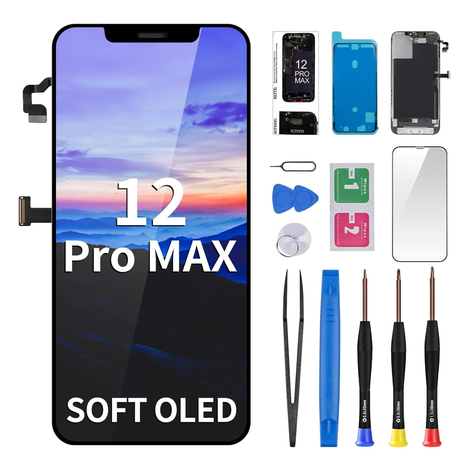 Amazon.com: CYKJGS [Soft OLED] for iPhone 12 PRO MAX Screen