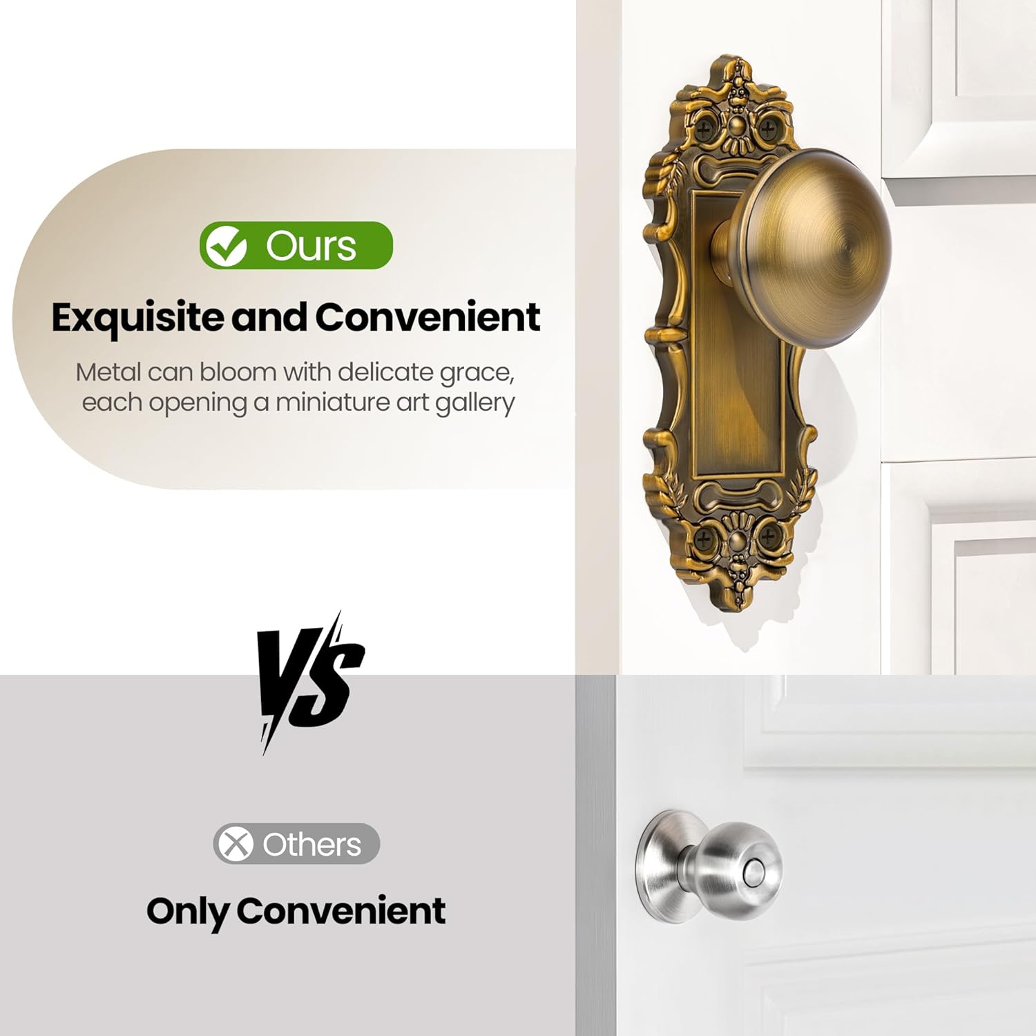 Brass Dummy Door Knobs Interior 2 Pack Doorknob Antique Door Handle Gold Vintage Door Pulls for Pantry Door Hallway