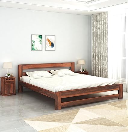 Amazon Brand - Solimo Kaimbe Solid Wood King Size Double Bed Without Storage | Sheesham Wood Cot Bed Palang Furniture for Living Room Bedroom Home (Honey Finish)