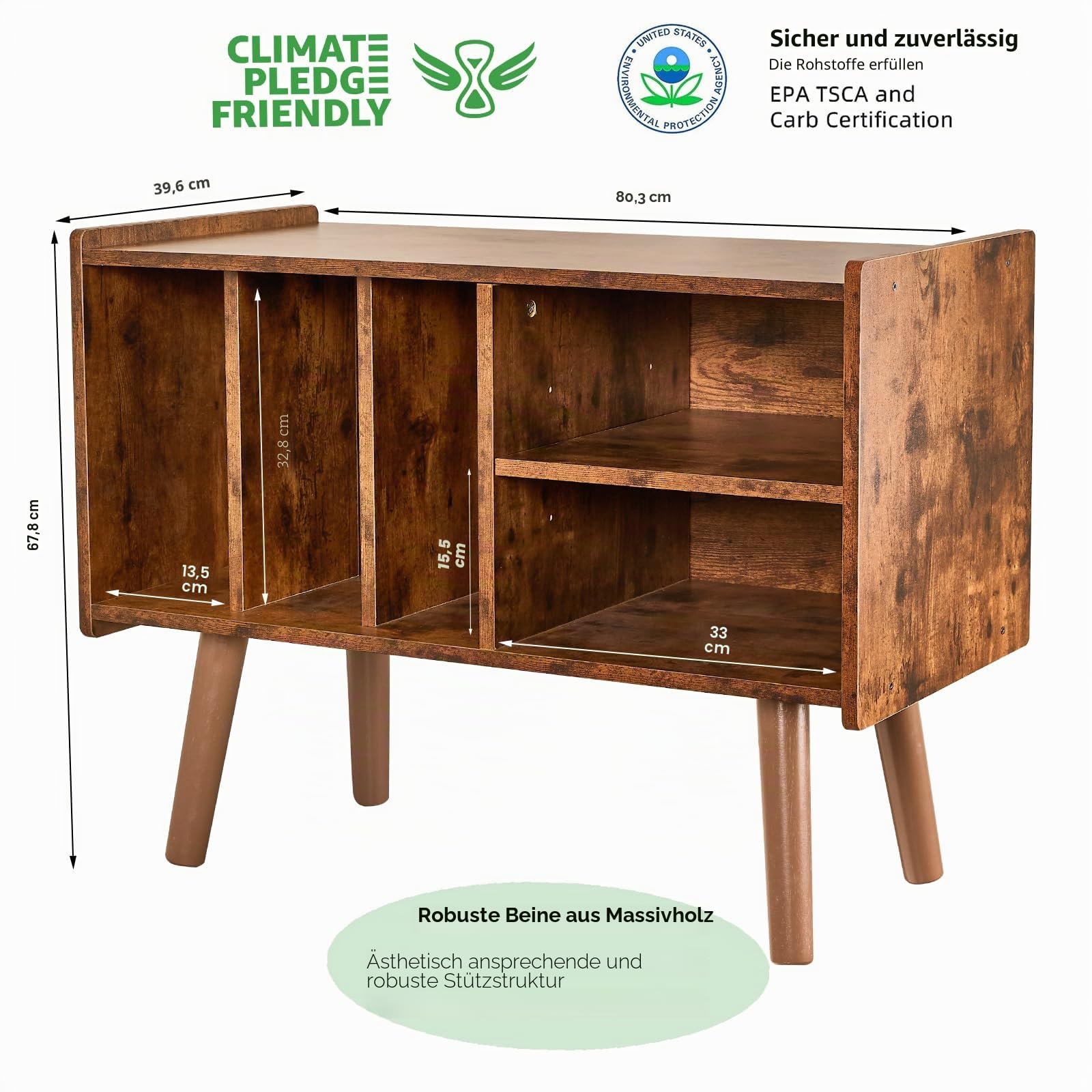 Record Player Stand with 4 Cabinet Holds Up to 220 Albums, Mid-Century Record Player Table, Black Vinyl Holder Storage Shelf for Bedroom Living Room (Brown)
