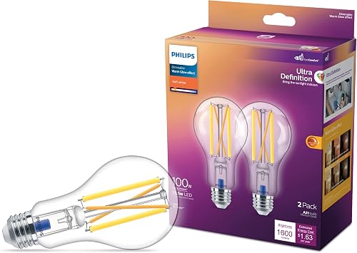 Philips LED A21 Ultra Definition Dimmable LED Light Bulbs - Flicker-Free 100w Light Bulbs with EyeComfort Technology - Soft White 2700K Lightbulb - 1600 Lumen - E26 Base - 2 Pack