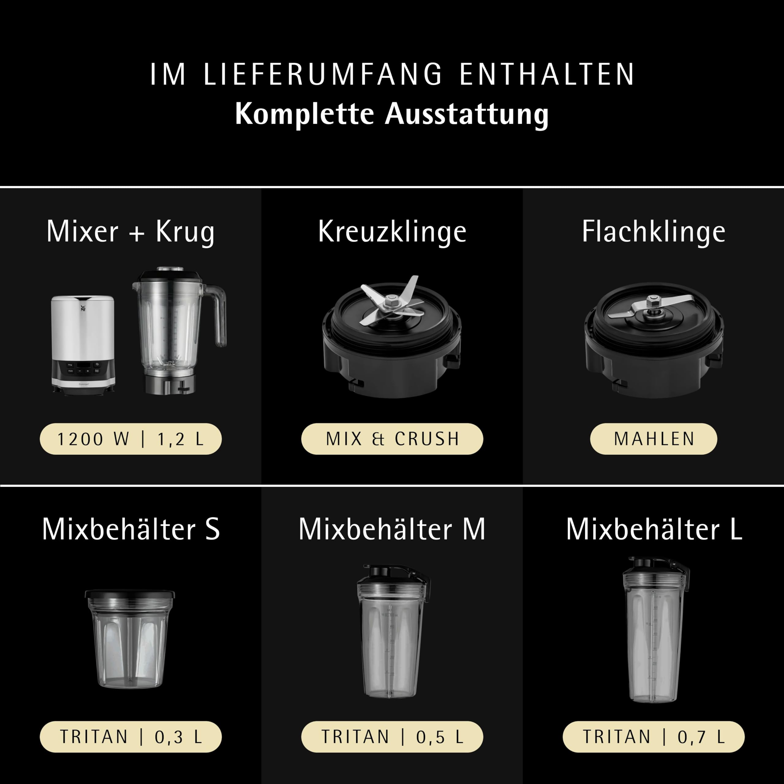 WMF Kult Pro Multifunktionsmixer Hochleistungsmixer, 30.000 U/min, Smoothie Maker, Standmixer, Ice-Crush Funktion, 4 Mixbehälter inkl. ToGo-Verschluss