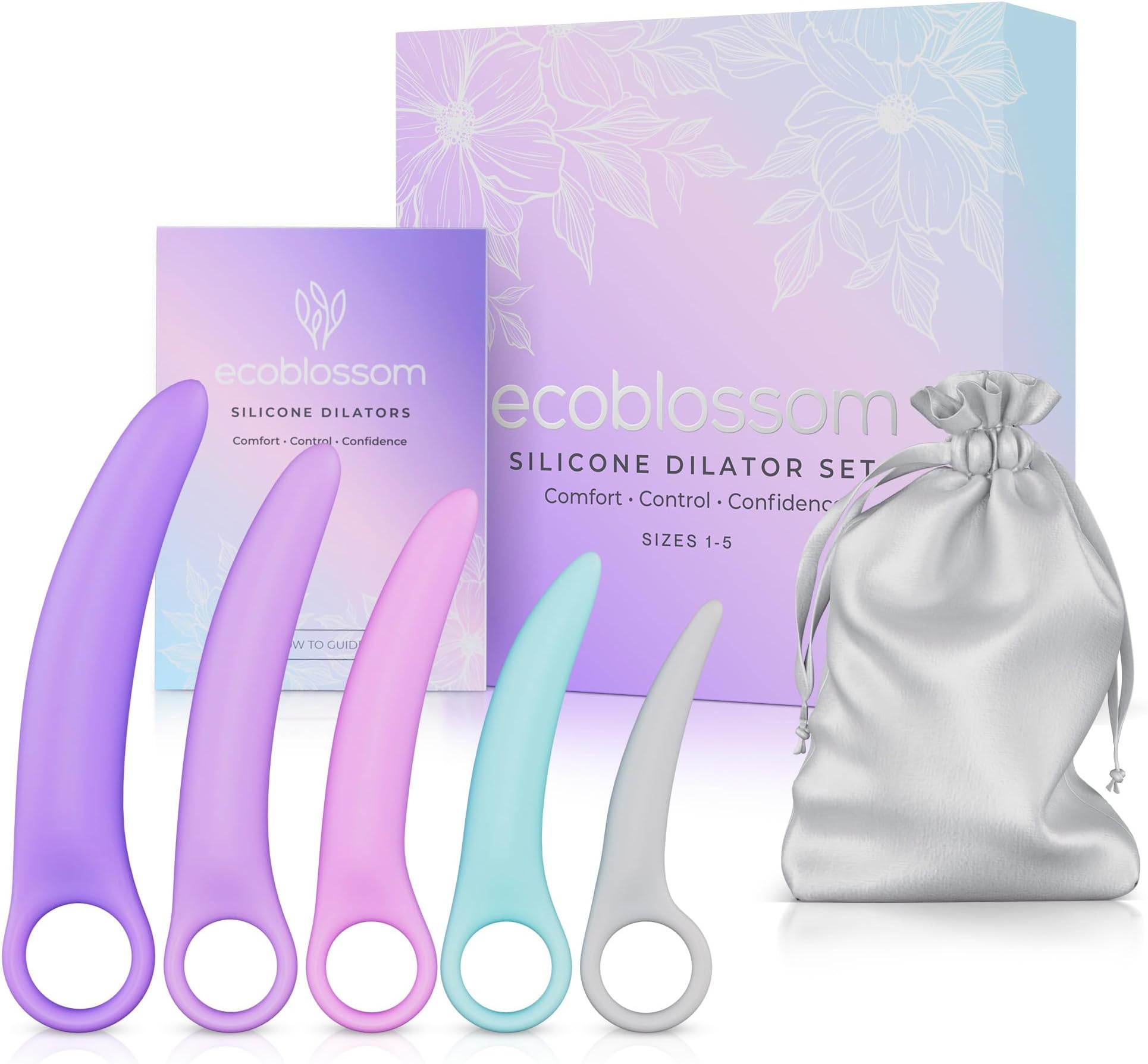 EcoBlossom Ecoblossom Silicone Tunnels Set - The Most Comfortable Tapers for Women with Pain - Pelvic Floor Trainer, Stretcher & Expander (Curved, Sizes 1-5)