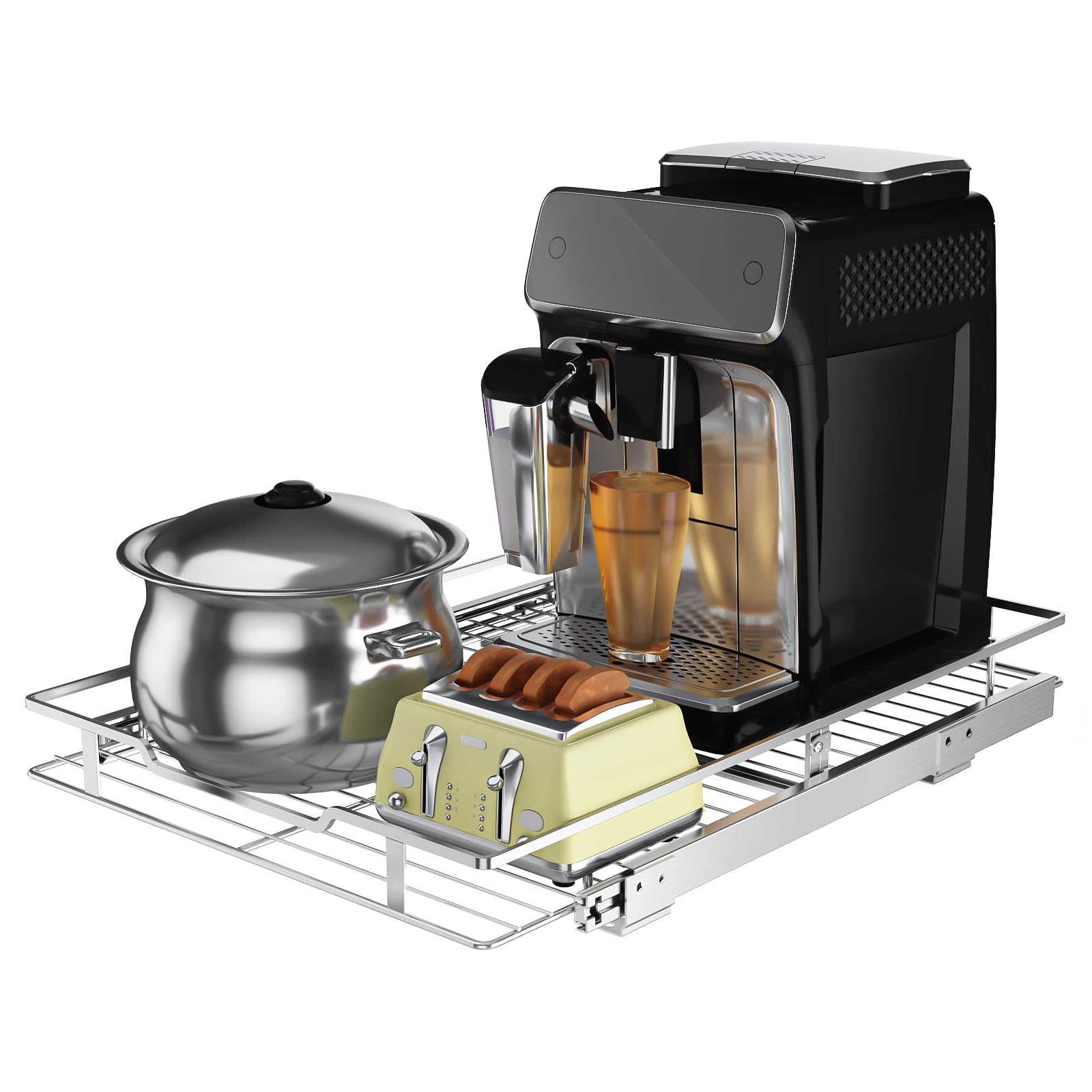 Tksrn Pull Out Cabinet Organizer, Heavy Duty Slide Out Pantry Shelves Sliding Drawer Storage For Kitchen, Bathroom, Home, 17" W x 21" D, Wire Frame, Chrome Finish（NEED 18" W and 22" D Cabinet）