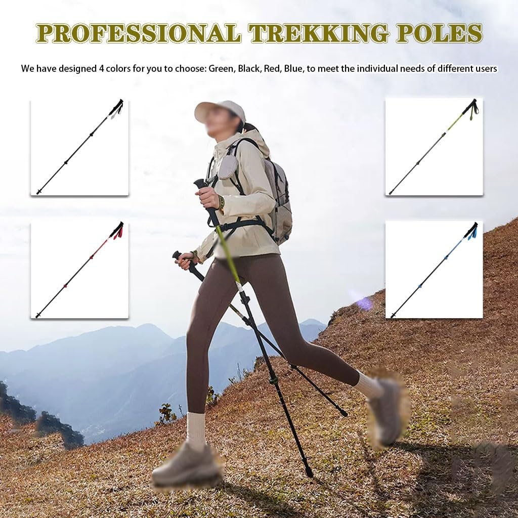 Anti-Shock Lightweight Walking Stick, Trekking Pole with EVA Grips, Quick Adjustable Flip Locks, for Travel, Outdoor Adventures(Black Color)