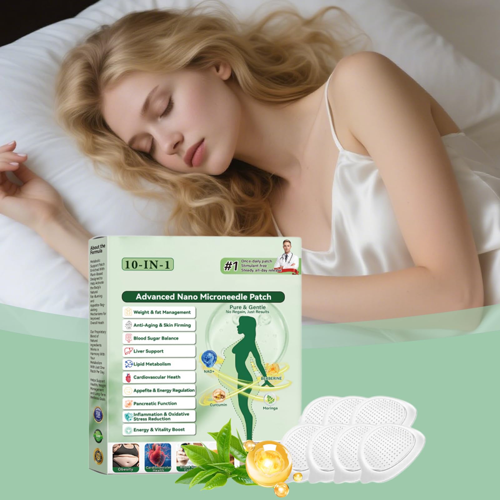 Healrize Moringa Berberinex Nad+ 10 w 1 nano-igłowe plastry odchudzające, naturalne nano-igłowe plastry napinające, ujędrniające skórę, dla mężczyzn i kobiet