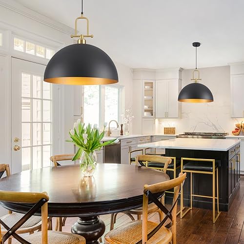 Miniatura 2 de Lámpara colgante de cúpula grande de 19.7 pulgadas, lámpara colgante negra y dorada para isla de cocina, accesorios de iluminación industrial