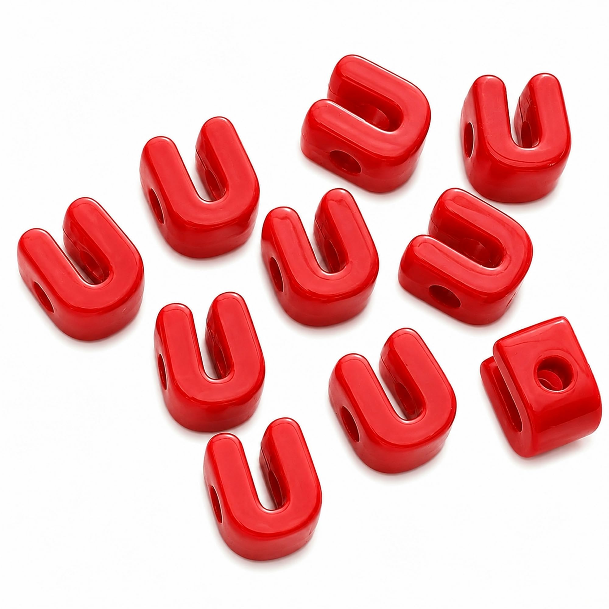 Letter Beads, 10pcs Alphabet Beads, Large Acrylic Letter Beads with 6mm Holes for Bracelet Making, Jewellery, Keyrings and Craft Projects (Red, Letter U)