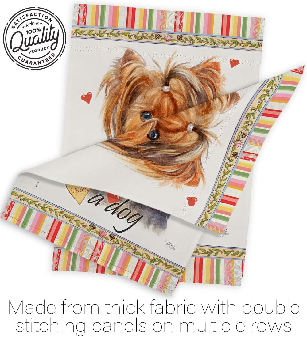 Breeze Decor Yorkie Happiness House Flag Pack Dog Puppy Spoiled Paw Canine Fur Pet Nature Farm Animal Creature Vintage Applique Banner Small Garden Yard Gift Double-Sided, Made in USA