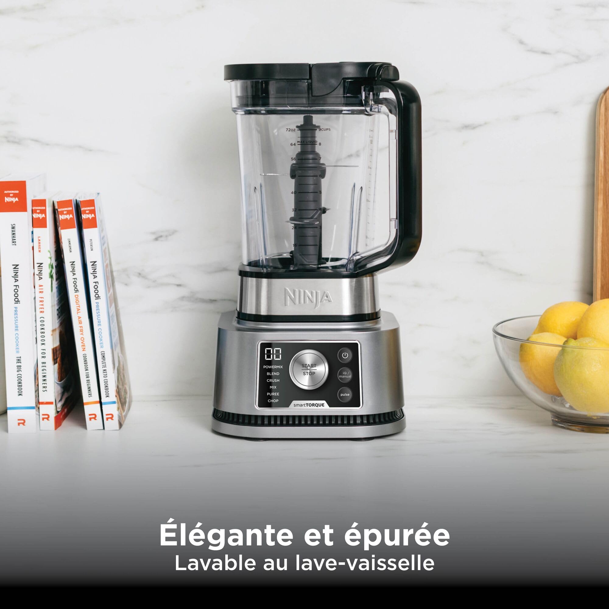 Ninja Foodi Power Nutri Blender 3-en-1, mélange les bols de smoothie, les pâtes à tartiner épaisses épaisses et les boissons glacées, programmes automatiques, 2.1L, 700ml & 400ml,1200W, Silver CB350EU