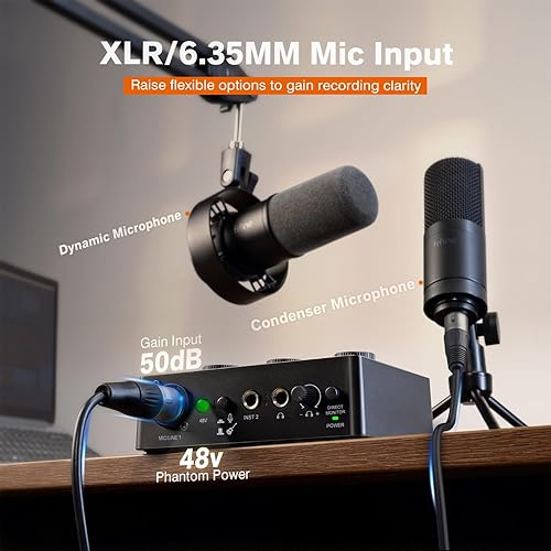 Miniatura 3 de FIFINE Mezclador de audio para PC para grabación de música, interfaz USB para transmisión y podcasting con XLR, monitor, alimentación fantasma de 48